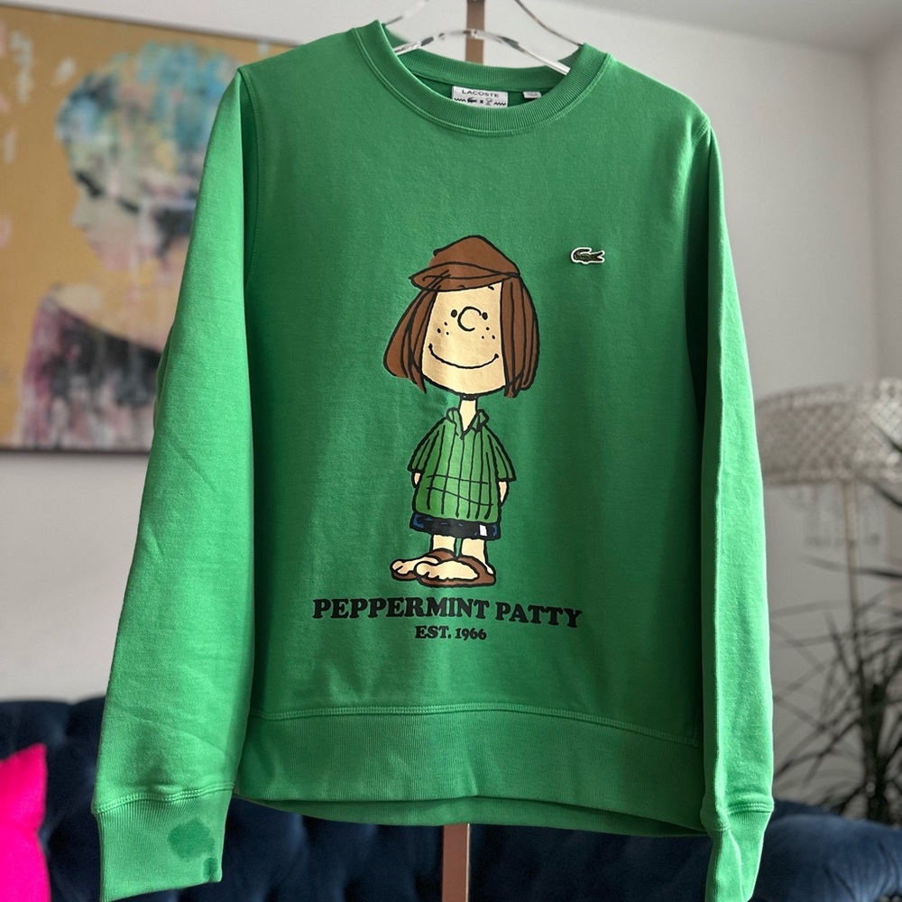 Lacoste Green Peppermint Patty Graphic Sweatshirt NWOT (Wet spot from steamer)